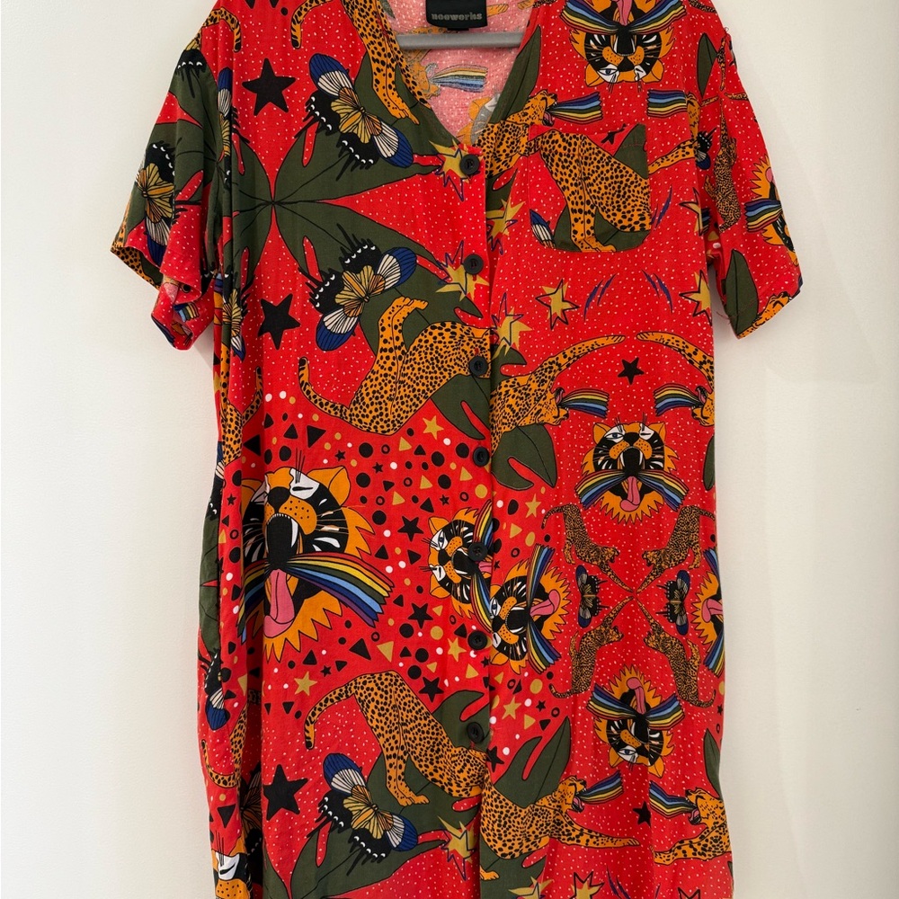 Nooworks leopard and butterfly button down dress